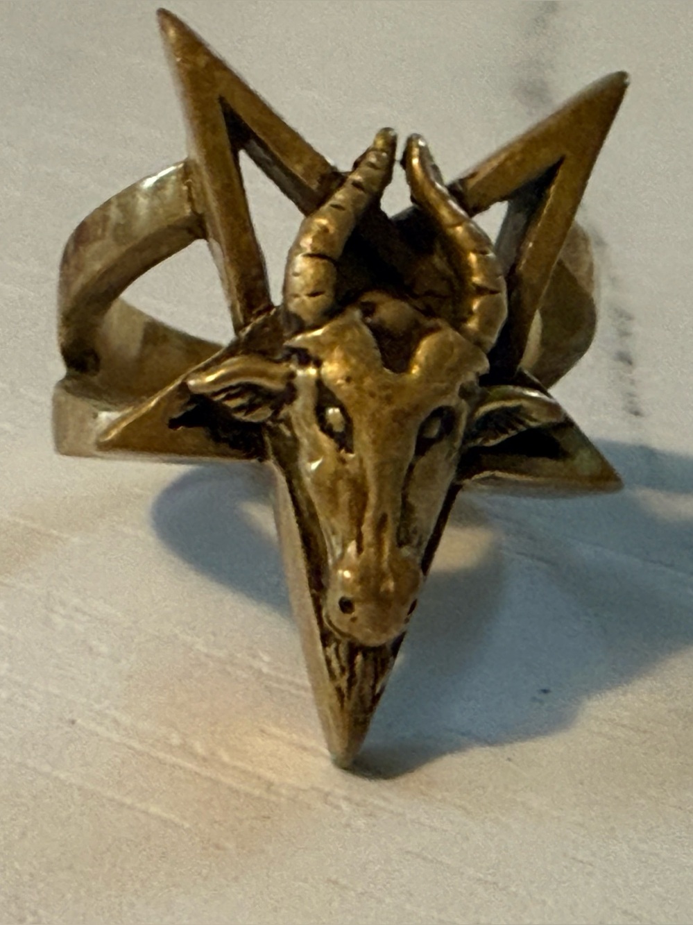 Brass Baphomet Goat Head Pentagram Ring - Picture 10 of 10